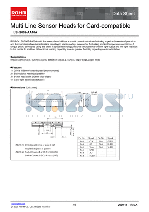 LSH2002-AA10A datasheet - Multi Line Sensor Heads for Card-compatible