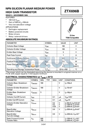 ZTX696B datasheet - NPN SILICON PLANAR MEDIUM POWER HIGH GAIN TRANSISTOR