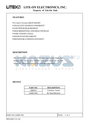 LSHD-7801 datasheet - 0.3inch(7.62mm) digit height single-dight display