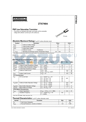 ZTX749A datasheet - PNP Low Saturation Transistor