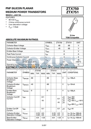 ZTX751 datasheet - PNP SILICON PLANAR MEDIUM POWER TRANSISTORS