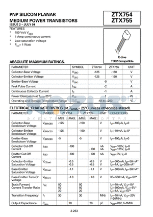 ZTX755 datasheet - PNP SILICON PLANAR MEDIUM POWER TRANSISTORS