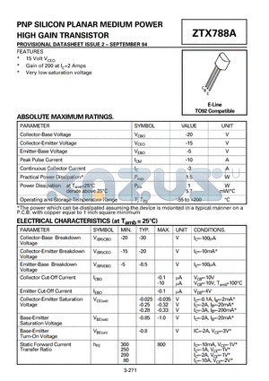 ZTX788A datasheet - PNP SILICON PLANAR MEDIUM POWER HIGH GAIN TRANSISTOR