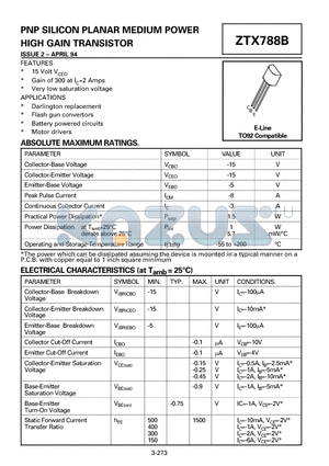 ZTX788B datasheet - PNP SILICON PLANAR MEDIUM POWER HIGH GAIN TRANSISTOR