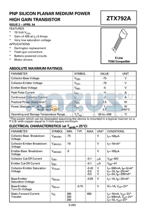 ZTX792A datasheet - PNP SILICON PLANAR MEDIUM POWER HIGH GAIN TRANSISTOR