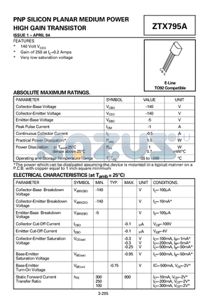 ZTX795A datasheet - PNP SILICON PLANAR MEDIUM POWER