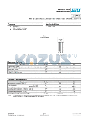 ZTX796A datasheet - PNP SILICON PLANAR MEDIUM POWER HIGH GAIN TRANSISTOR