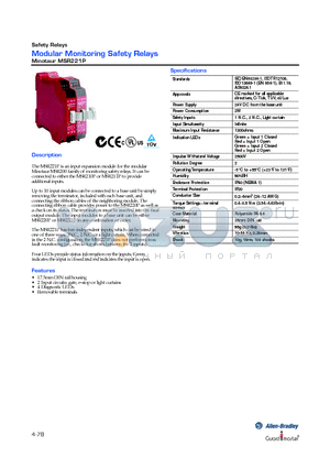 MSR221P datasheet - Modular Monitoring Safety Relays