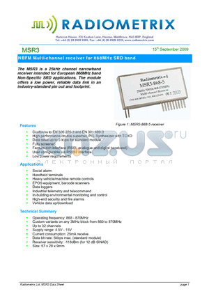 MSR3 datasheet - NBFM Multi-channel receiver for 868MHz SRD band