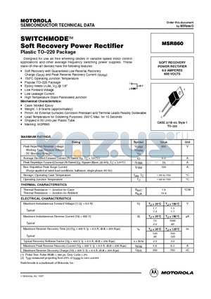 MSR860 datasheet - SOFT RECOVERY POWER RECTIFIER 8.0 AMPERES 600 VOLTS