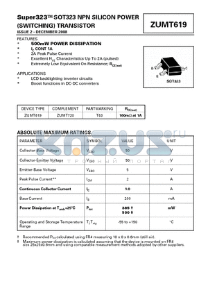 ZUMT619 datasheet - Super323SOT323 NPN SILICON POWER (SWITCHING) TRANSISTOR