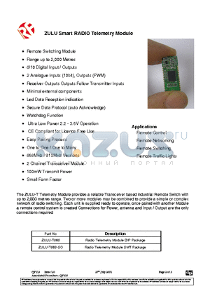 ZULU-T868 datasheet - Smart RADIO Telemetry Module