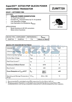 ZUMT720 datasheet - Super323 SOT323 PNP SILICON POWER (SWITCHING) TRANSISTOR
