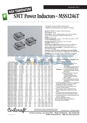 MSS1246T datasheet - SMT Power Inductors