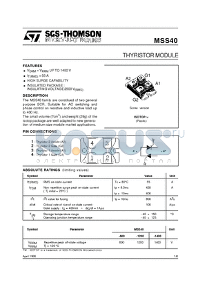 MSS40 datasheet - THYRISTORMODULE