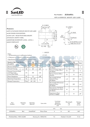 ZUR48WA datasheet - SOT-23 SURFACE MOUNT LED LAMP