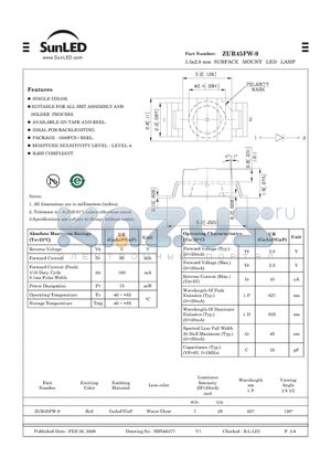 ZUR45FW-9 datasheet - 3.5x2.8 mm SURFACE MOUNT LED LAMP