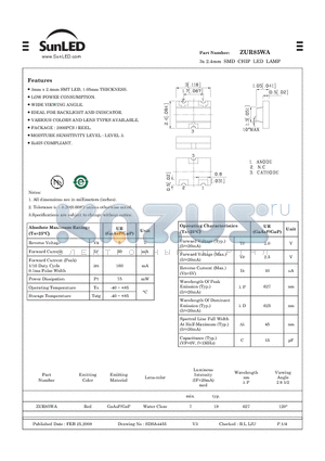 ZUR85WA datasheet - 3x 2.4mm SMD CHIP LED LAMP