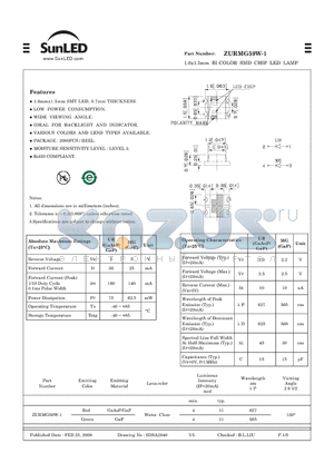 ZURMG59W-1 datasheet - 1.6x1.5mm BI-COLOR SMD CHIP LED LAMP