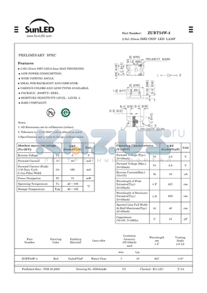 ZURT54W-4 datasheet - 42.0x1.25mm SMD CHIP LED LAMP
