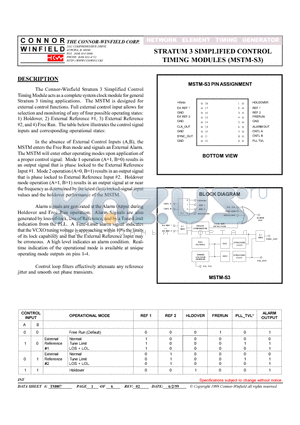 MSTM-S3 datasheet - STRATUM 3 SIMPLIFIED CONTROL TIMING MODULES