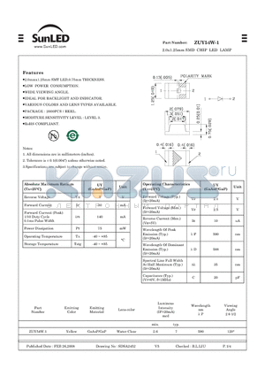 ZUY54W-1 datasheet - 2.0x1.25mm SMD CHIP LED LAMP