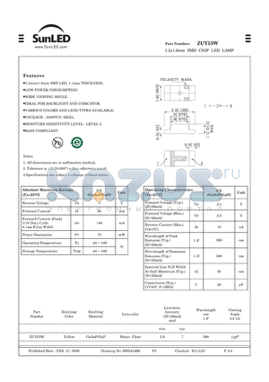 ZUY55W datasheet - 3.2x1.6mm SMD CHIP LED LAMP