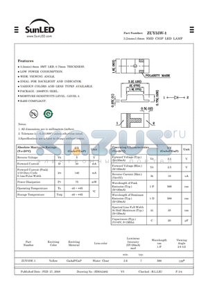 ZUY55W-1 datasheet - 3.2mmx1.6mm SMD CHIP LED LAMP