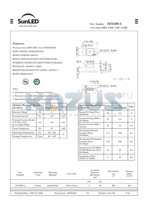 ZUY55W-3 datasheet - 3.2x1.6mm SMD CHIP LED LAMP