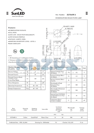 ZUY64W-3 datasheet - SUBMINIATURE SOLID STATE LAMP