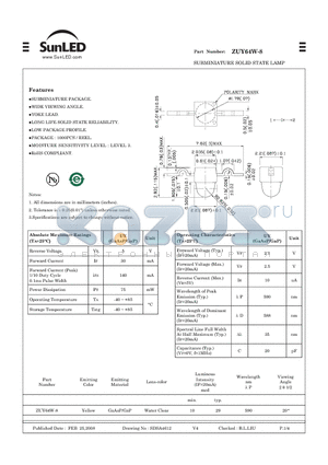 ZUY64W-8 datasheet - SUBMINIATURE SOLID STATE LAMP