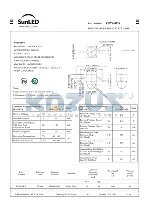 ZUY64W-9 datasheet - SUBMINIATURE SOLID STATE LAMP