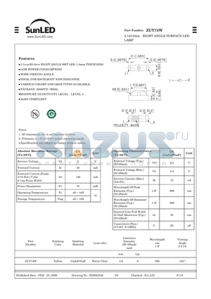 ZUY74W datasheet - 2.1x0.6mm RIGHT ANGLE SURFACE LED LAMP