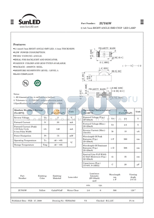 ZUY65W datasheet - 2.1x0.7mm RIGHT ANGLE SMD CHIP LED LAMP