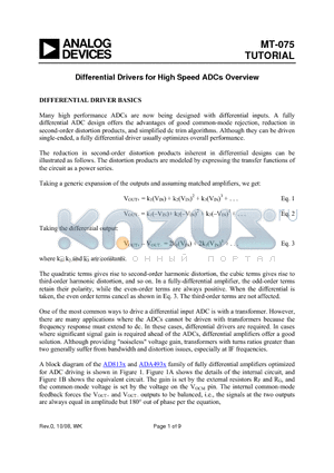 MT-075 datasheet - Differential Drivers for High Speed ADCs Overview