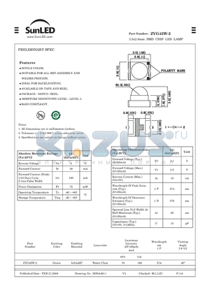 ZVG45W-2 datasheet - 3.5x2.8mm SMD CHIP LED LAMP