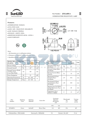 ZVG46W-3 datasheet - SUBMINIATURE SOLID STATE LAMP