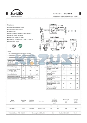 ZVG46W-8 datasheet - SUBMINIATURE SOLID STATE LAMP