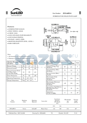 ZVG46W-9 datasheet - SUBMINIATURE SOLID STATE LAMP