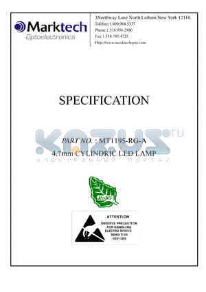 MT1195-RG-A datasheet - 4.7mm CYLINDRIC LED LAMP