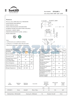 ZVG54W-1 datasheet - 2.0x1.25mm SMD CHIP LED LAMP