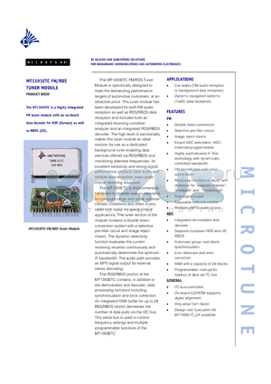 MT1393ETC datasheet - RF SILICON AND SUBSYSTEMS SOLUTIONS FOR BROADBAND COMMUNICATIONS AND AUTOMOTIVE ELECTRONICS