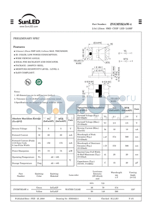 ZVGMYK54W-4 datasheet - 2.0x1.25mm SMD CHIP LED LAMP