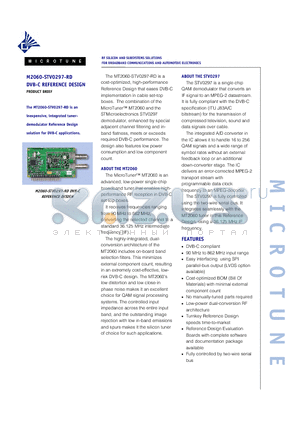 MT2060 datasheet - The MT2060-STV0297-RD is an inexpensive, integrated tuner- demodulator Reference Design solution for DVB-C applications