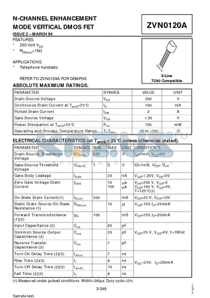 ZVN0120A datasheet - N-CHANNEL ENHANCEMENT MODE VERTICAL DMOS FET