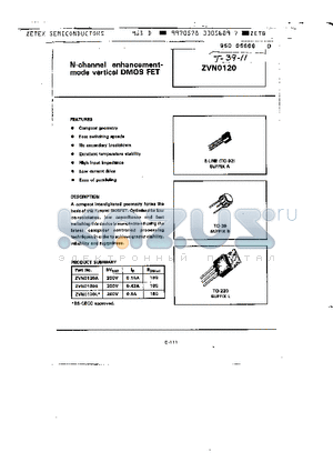 ZVN0120B datasheet - N CHANNEL ENHANCEMENT MODE VERTICAL DMOS FET