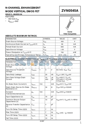 ZVN0545A datasheet - N-CHANNEL ENHANCEMENT MODE VERTICAL DMOS FET