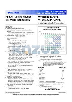 MT28C3214P2NFL datasheet - FLASH AND SRAM COMBO MEMORY