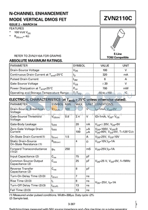 ZVN2110C datasheet - N-CHANNEL ENHANCEMENT MODE VERTICAL DMOS FET