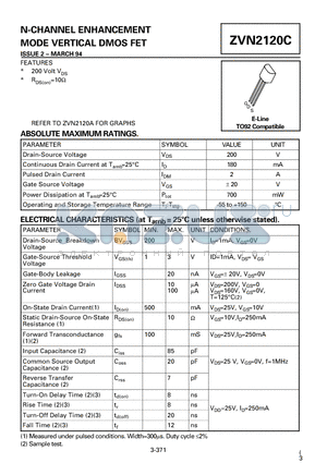 ZVN2120C datasheet - N-CHANNEL ENHANCEMENT MODE VERTICAL DMOS FET